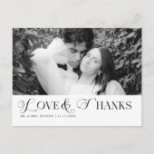 シンプルでエレガントなテキストと写真の結婚式のお礼 ポストカード (正面)