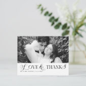 シンプルでエレガントなテキストと写真の結婚式のお礼 ポストカード (スタンド正面)