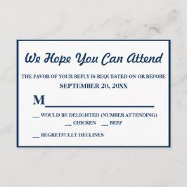 シンプルでエレガントなネイビーブルーの結婚式RSVP 出欠カード