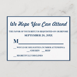 シンプルでエレガントなネイビーブルーの結婚式RSVP 出欠カード
