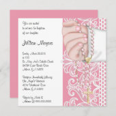 シンプルでエレガントなピンクの数珠の洗礼か《キリスト教》洗礼式や命名式 招待状 (正面/裏面)