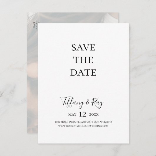 シンプルでエレガントなフェード写真 Save The Date ポストカード (正面/裏面)