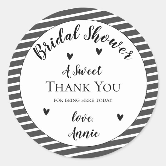 シンプルでエレガントなブラック＆ホワイトのウェディングシャワーのお礼 ラウンドシール (正面)