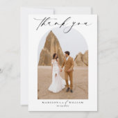 シンプルでエレガントなブラック&ホワイトのウェディングフォト感謝カード 招待状 (正面)