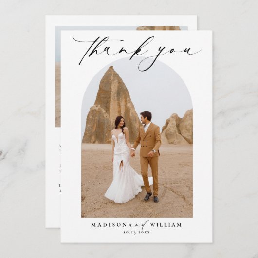 シンプルでエレガントなブラック&ホワイトのウェディングフォト感謝カード 招待状 (正面/裏面)