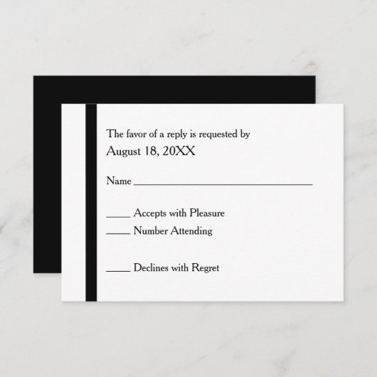 シンプルでエレガントなブラック&ホワイトの結婚式出欠ハガキ 出欠カード (正面/裏面)