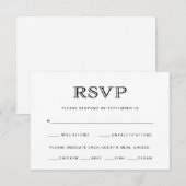 シンプルでエレガントなブラック&ホワイトの結婚式食事選択 出欠カード (正面/裏面)