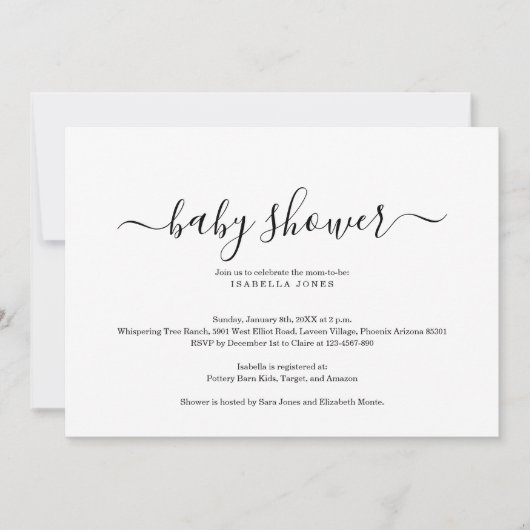 シンプルでエレガントなベビーシャワーの招待状 招待状 (正面)