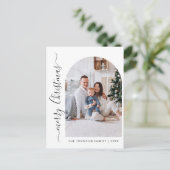 シンプルでエレガントなホリデー フォト クリスマス グリーティング ポストカード (スタンド正面)