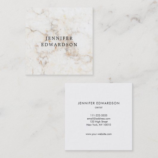 シンプルでエレガントなホワイトゴールドの大理石のプロフェッショナル スクエア名刺 (正面/裏面)