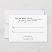 シンプルでエレガントなホワイトボケギフト証明書 (裏面)