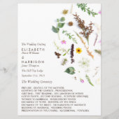 シンプルでエレガントなボタニカル ワイルド フラワー ウェディング プログラム (正面)