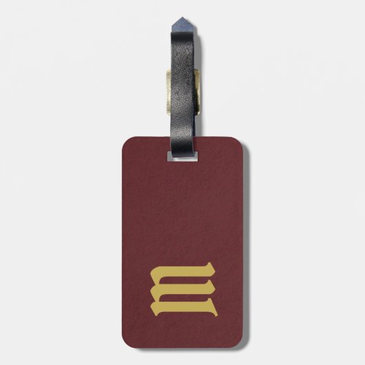シンプルでエレガントなモノグラムの金ゴールドのフェイクなバーガンディの革 ラゲッジタグ (裏面縦)