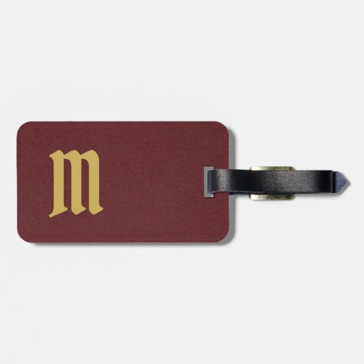 シンプルでエレガントなモノグラムの金ゴールドのフェイクなバーガンディの革 ラゲッジタグ (裏面横)