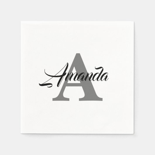 シンプルでエレガントなモノグラムイニシャルカスタムネームクール スタンダードカクテルナプキン (正面)