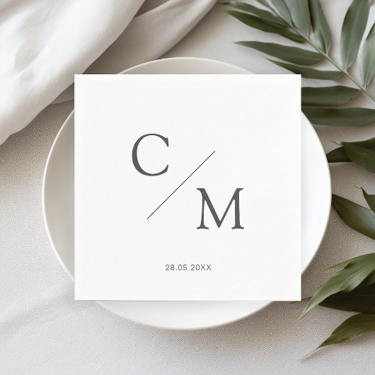 シンプルでエレガントなモノグラム タオル スタンダードカクテルナプキン