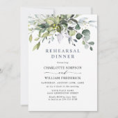 シンプルでエレガントなユーカリのリハーサルディナー 招待状 (正面)