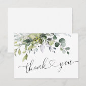 シンプルでエレガントなユーカリの水彩グリーン サンキューカード (正面/裏面)