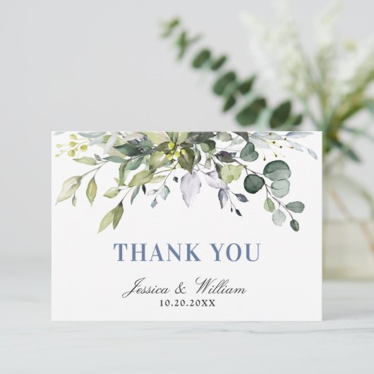 シンプルでエレガントなユーカリの水彩画グリーン サンキューカード (スタンド正面)