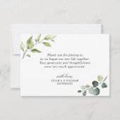 シンプルでエレガントなユーカリの水彩画グリーン サンキューカード (裏面)