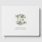 シンプルでエレガントなユーカリの花のウェディング ゲストブック (正面)