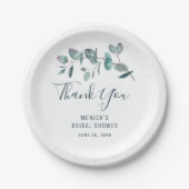 シンプルでエレガントなユーカリの花のブライダルシャワー ペーパープレート (正面)