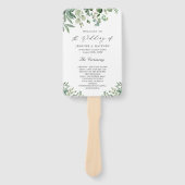 シンプルでエレガントなユーカリの葉のウェディングプログラム ハンドファン (正面)