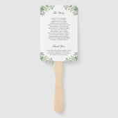 シンプルでエレガントなユーカリの葉のウェディングプログラム ハンドファン (裏面)