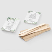 シンプルでエレガントなユーカリの葉のウェディングプログラム ハンドファン (組立なし)