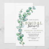 シンプルでエレガントなユーカリグリーンのブライダルシャワー 招待状 (正面/裏面)