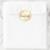 シンプルでエレガントなライトゴールドのモノグラム名前 ラウンドシール (バッグ)