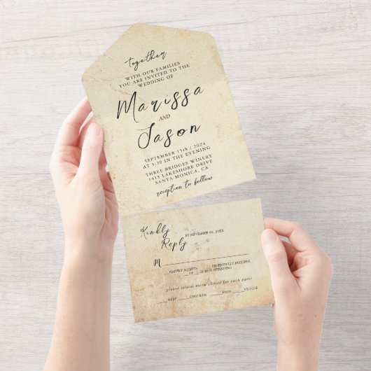 シンプルでエレガントなラスティックストーンウェディング オールインワン招待状 (貼ってはがせる)