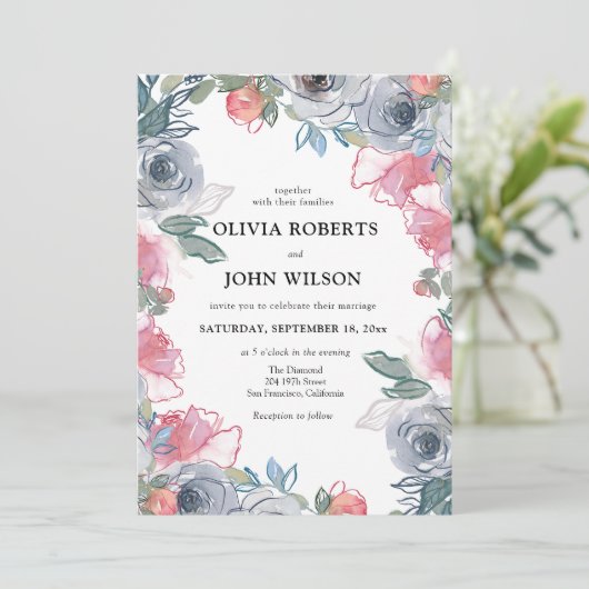 シンプルでエレガントなワイルドフラワーウェディング 招待状 (スタンド正面)