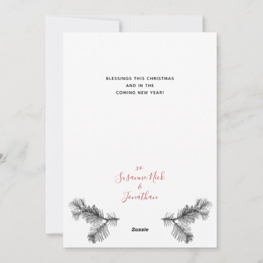シンプルでエレガントなヴィンテージの松の葉のホリデーカード シーズンカード (裏面)