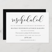 シンプルでエレガントな再スケジュールされた結婚式の日付カード 招待状 (正面/裏面)