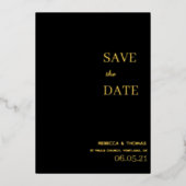 シンプルでエレガントな写真なしの結婚式の日程お知らせカード 箔招待状 (正面)