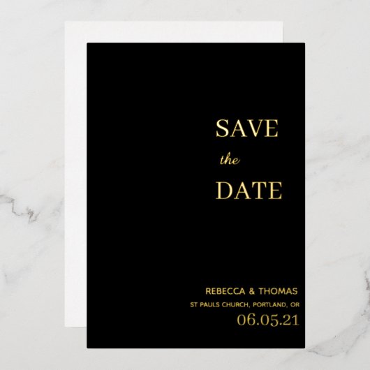 シンプルでエレガントな写真なしの結婚式予告 箔招待状 (正面/裏面)