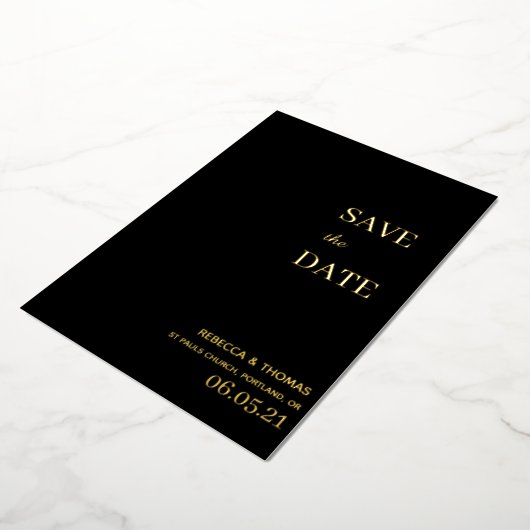 シンプルでエレガントな写真なしの結婚式予告 箔招待状 (回転した状態)