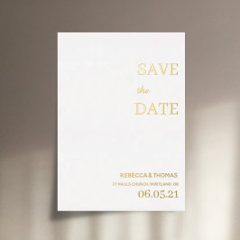 シンプルでエレガントな写真なしの結婚式予定日お知らせカード 箔招待状