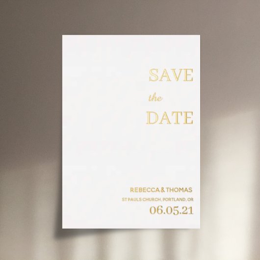 シンプルでエレガントな写真なしの結婚式予定日お知らせカード 箔招待状