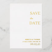 シンプルでエレガントな写真なしの結婚式日程お知らせカード 箔招待状 (正面)