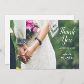シンプルでエレガントな写真のカスタムな結婚式のサンキューカード サンキューカード (正面/裏面)