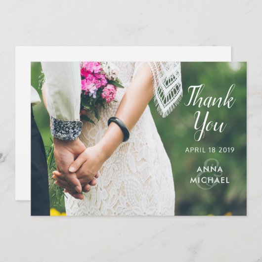 シンプルでエレガントな写真のカスタムな結婚式のサンキューカード サンキューカード (正面/裏面)