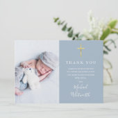 シンプルでエレガントな写真コラージュスクリプト 洗礼 サンキューカード (スタンド正面)