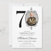 シンプルでエレガントな写真サプライズ 70歳の誕生日パーティー 招待状 (正面)