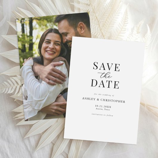 シンプルでエレガントな写真付き結婚式のSave the Date セーブザデート