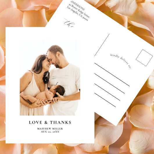 シンプルでエレガントな写真 ベビーシャワー お礼 ポストカード