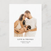 シンプルでエレガントな写真 ベビーシャワー お礼 ポストカード (正面)