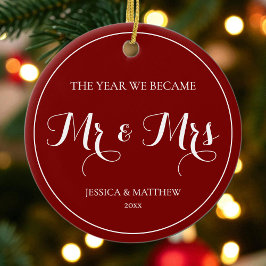 シンプルでエレガントな初クリスマス ウェディング Mr & Mrs セラミックオーナメント