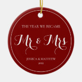 シンプルでエレガントな初クリスマス ウェディング Mr & Mrs セラミックオーナメント (正面)